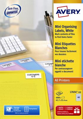 Avery Witte laseretiketten QuickPeel ft 45,7 x 25,4 mm (b x h), 4.000 stuks, doos van 100 blad Avery Witte laseretiketten QuickPeel ft 45,7 x 25,4 mm (b x h), 4.000 stuks, doos van 100 blad