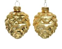 Decoris Kerstballen glas dennenappel 6st licht goud 5x7cm - thumbnail