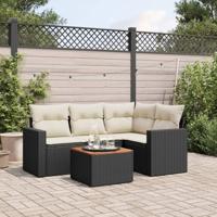 5-delige Loungeset met kussens poly rattan zwart - thumbnail
