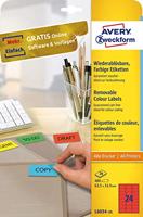 Avery afneembare gekleurde etiketten ft 63,5 x 33,9 mm (b x h), 480 stuks, 24 per blad, rood - thumbnail