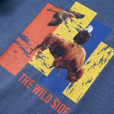 Kindershirt met lange mouwen os en adelaarsprint 104 gemleerd blauw Kindershirt met lange mouwen os en adelaarsprint 104 gemleerd blauw