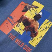 Kindershirt met lange mouwen os en adelaarsprint 140 gemleerd blauw - thumbnail