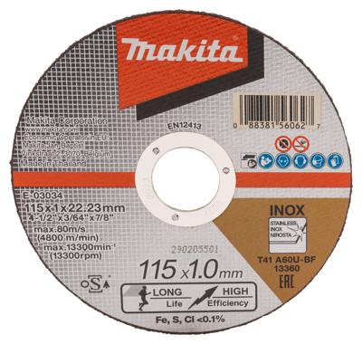 Makita Accessoires Doorslijpschijf RVS 115 x 22,23 x 1,0mm - E-03034-12
