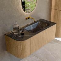 Mondiaz KURVE-DLUX 115 cm Onderkast Greeploos 1 Lade Met Deuren Oak, Wastafel Solid Surface Rechts Lava 0 Kraangaten Zonder Spiegel (KRVBGS115L1L1D0KR-Oak/Lav) - thumbnail