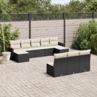 10-delige Loungeset met kussens poly rattan zwart - thumbnail