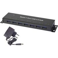 Renkforce RF-3955359 USB 3.2 Gen 1-hub 7 poorten Voor wandmontage, Met metalen behuizing Zwart - thumbnail