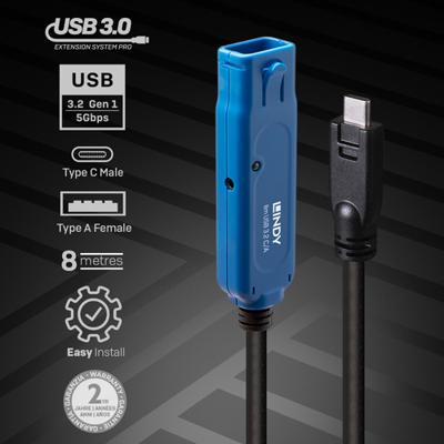 Lindy 43381 USB-kabel USB-C 3.2 gen 1 5Gbps USN-A 8m