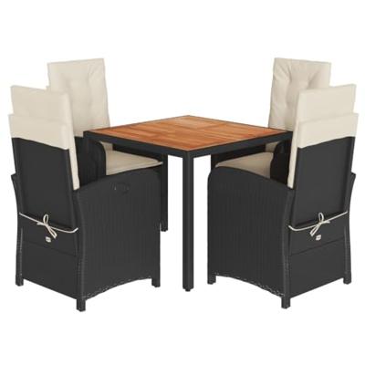 5-delige Tuinset met kussens poly rattan zwart