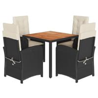 5-delige Tuinset met kussens poly rattan zwart - thumbnail