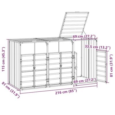 Containerberging voor 3 containers 216x81x115 cm staal grijs