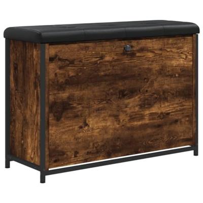 Schoenenbankje met klaplade 82x32x56 cm gerookt eikenkleurig