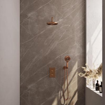 Brauer Copper Carving Thermostatische Regendoucheset Inbouw - Hoofddouche 20 cm - Gebogen Wandarm - 3 Weg - Handdouche 3 Standen - Doucheslang - Wandaansluitbocht