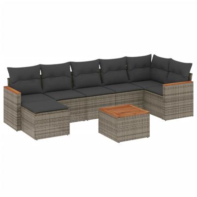 7-delige Loungeset met kussens poly rattan grijs