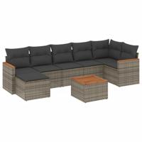 7-delige Loungeset met kussens poly rattan grijs - thumbnail