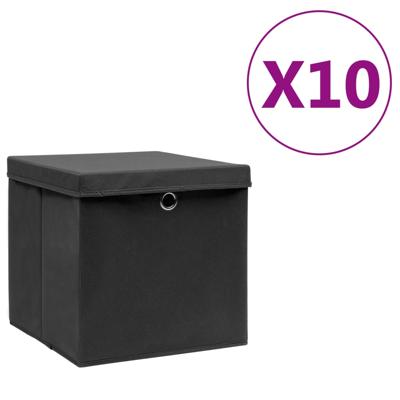VidaXL Opbergboxen met deksel 10 st 28x28x28 cm zwart VidaXL Opbergboxen met deksel 10 st 28x28x28 cm zwart