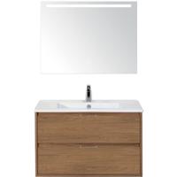 Porto Badmeubelset 90 cm - Honey - Keramische Wastafel Wit Slim met Sence Spiegel - thumbnail