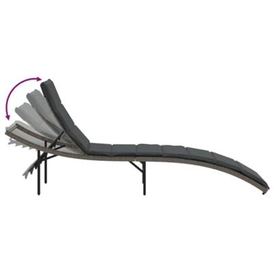 Ligbedden 2 st met tafel poly rattan grijs - thumbnail