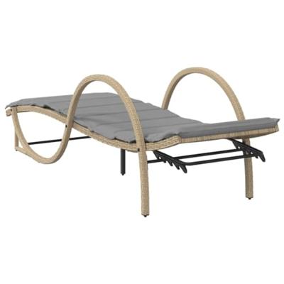 Ligbed met kussen 60x199x42 cm poly rattan beige