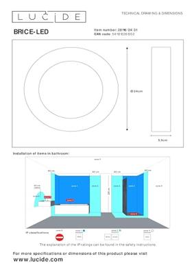 Lucide BRICE-LED - Plafonnière Badkamer - Ø 24 cm - LED Dimb. - 1x15W 3000K - IP44 - Wit