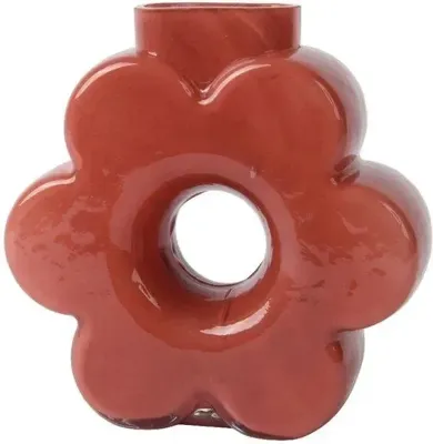 Decoris vaas glas deco 14.5x5.5x14.5cm rood