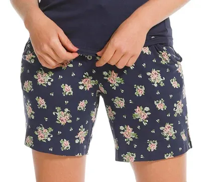 Pyjama short dames kort - Blue Flower - Korte pyjamabroek katoen
