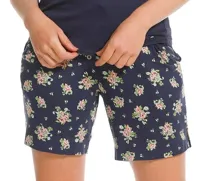Pyjama short dames kort - Blue Flower - Korte pyjamabroek katoen - thumbnail