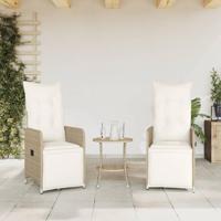 Tuinstoelen 2 st verstelbaar met kussens poly rattan beige - thumbnail