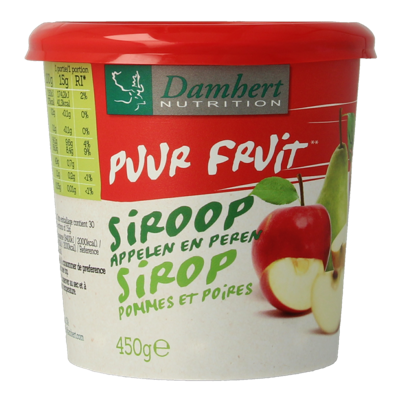 Damhert Puur fruit siroop appelen en peren 450 Gram Damhert Puur fruit siroop appelen en peren 450 Gram