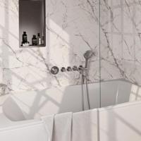 Brauer Stripe thermostatische inbouw badkraan SET 02 met uitloop en 3-standen handdouche en doucheslang en wandaansluitbocht RVS-kleurig geborsteld PVD - thumbnail