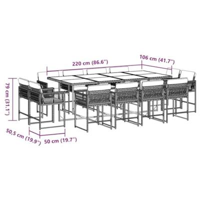 13-delige Tuinset met kussens poly rattan grijs