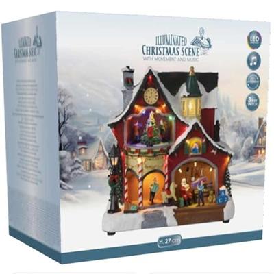 Kersttafereel Kerstman Werkplaats LED, Muziek en Beweging