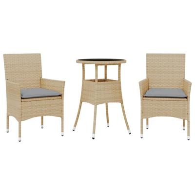3-delige Tuinset met kussens poly rattan en glas beige - thumbnail