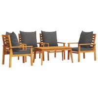 5-delige Loungeset met kussens massief acaciahout - thumbnail