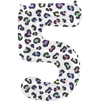 Folieballon Cijfer 5 Wit Met Panterprint (86cm)