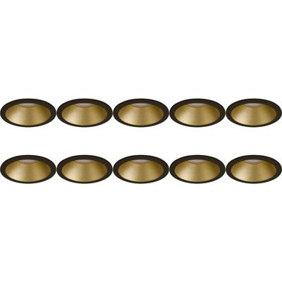 GU10 Inbouwspot Armatuur 10-Pack Zwart/Goud Ø82mm Verdiept Aluminium