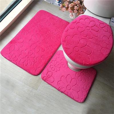 2 sets driedelige set Flanel anti-slip keuken bad toilet tapijt mat wasbaar tapijt (Rose rode bloem)
