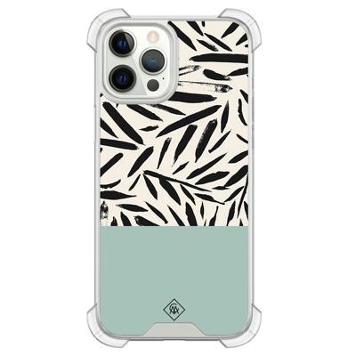 iPhone 12 (Pro) siliconen shockproof hoesje - Abstract mint palms iPhone 12 (Pro) siliconen shockproof hoesje - Abstract mint palms