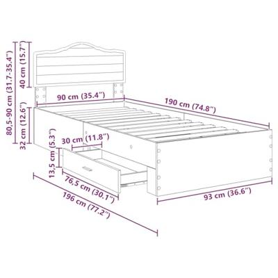 Bedframe met hoofdeinde Gerookt eiken 90 x 190 cm Bewerkt hout