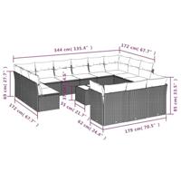 14-delige Loungeset met kussens poly rattan grijs - thumbnail