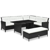 vidaXL 3-delige Loungeset met kussens poly rattan zwart - thumbnail