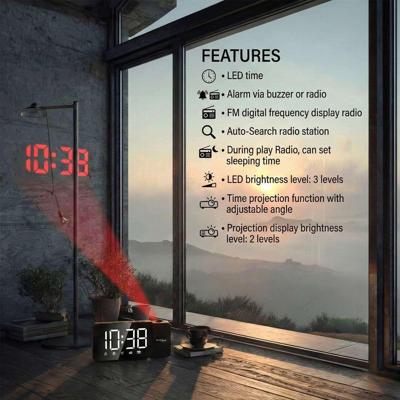 Digitale LED-wekkerradio met GreenBlue-projector, FM-radio, alarm, 12/24-uursklok, voeding USB 5V DC + CR2032, GB172