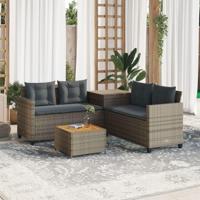 Tuinbank met tafel en kussens L-vormig poly rattan grijs - thumbnail