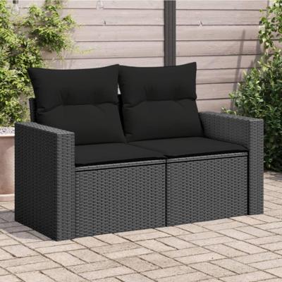 Tuinbank 2-zits met kussens poly rattan zwart Tuinbank 2-zits met kussens poly rattan zwart