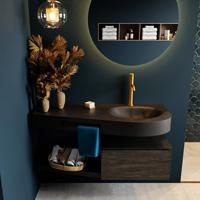 MONDIAZ RIVA 120cm badmeubel onderkast / planchet kleur Dark_Brown met 1 lade. Wastafel DULCET rechts 1 kraangat kleur Urban. - thumbnail