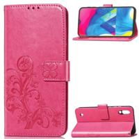 Lucky Clover ingedrukt bloemen patroon lederen draagtas voor Galaxy M10 met houder & kaartsleuven & portemonnee & hand strap (Rose rood) - thumbnail