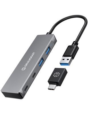 GRAUGEAR | HUB USB 3.0 | 4 poorten | 2 x USB-C | 2 x USB-A | aluminium | kabellengte 20 cm | USB Type-C adapter | 5 Gbit/s | G-HUB2A2C-AC