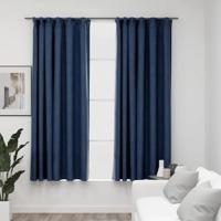 VidaXL Gordijnen linnen-look verduisterend haken 2 st 140x175 cm blauw - thumbnail