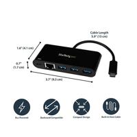 StarTech.com USB-C naar Ethernet adapter met 3 poorts USB 3.0 hub en Power Delivery - thumbnail