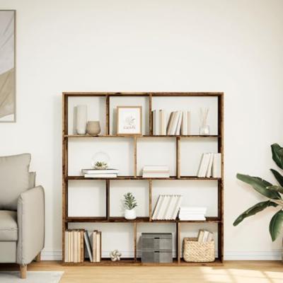 Boekenkast 132x29x141,5 cm bewerkt hout oud houtkleurig
