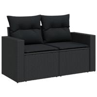 7-delige Loungeset met kussens poly rattan zwart - thumbnail